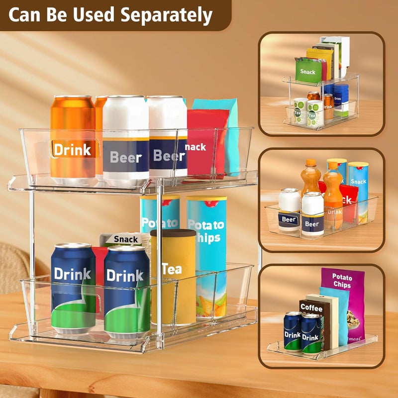 Fabspace Pull-Out Home Organizers, 2 Tier Clear Bathroom Organizer with Dividers, Multipurpose Vanity Counter Tray, Kitchen, Closet Organizers and Storage Container Bins for Cabinet, Pantry - Image 4